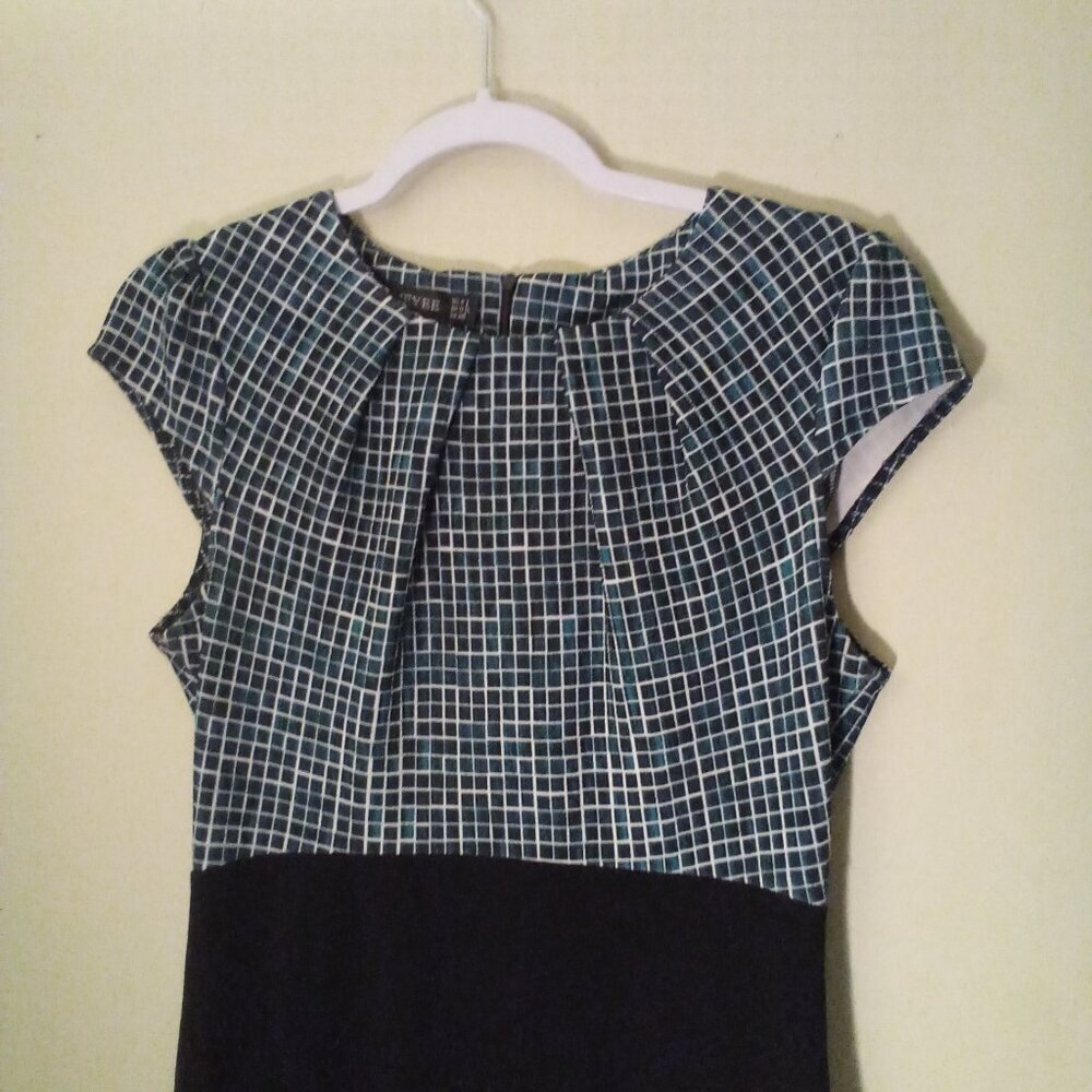 Homeyee Dress Women 8 Short Sleeve Plaid Teal Black - Picture 3 of 13